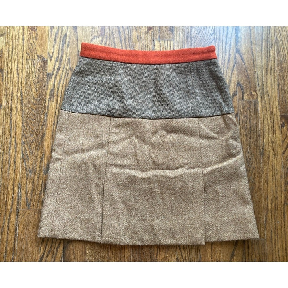 Brooks Brothers Red Fleece Skirt Womens Size 2 100% Wool Lined Herringbone